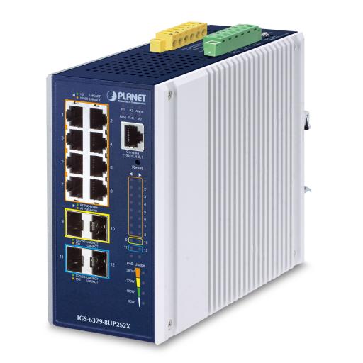 [PLANET_IGS-6329-8UP2S2X] Planet Switch Industrial Administrable Capa 3, Con 8 Puertos PoE Gigabit 802.3bt, 2 Puertos SFP de 1 G / 2.5 G, 2 Puertos SFP 10 G