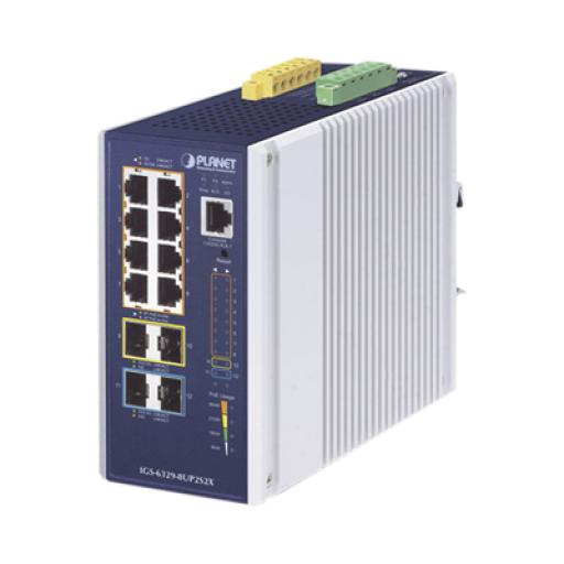 [PLANET_IGS-6329-8UP2S2X] Planet Switch Industrial Administrable Capa 3, Con 8 Puertos PoE Gigabit 802.3bt, 2 Puertos SFP de 1 G / 2.5 G, 2 Puertos SFP 10 G