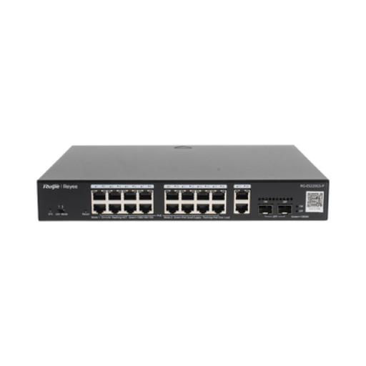 [RUIJIE_RG-ES220GS-P] RUIJIE Switch L2 Administrable PoE con 16 puertos Gigabit PoE 802.3af/at + 2 SFP para fibra 1Gb, gestión gratuita desde la nube, 240w