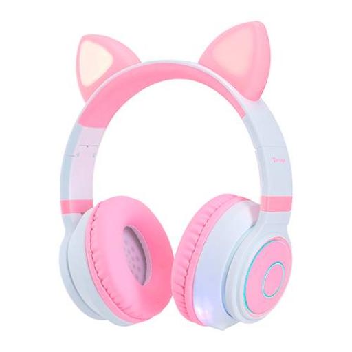 [VORAGO_HPB-300-K] Vorago DIADEMA VORAGO BLUETOOTH 3.5MM KITTEN RGB 6HRS ROSA/BLANCO HPB-300K