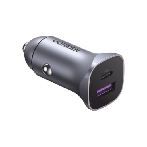 [UGREEN_40858] Ugreen Cargador de Auto 30W | 2 Puertos USB-A y USB-C | Carga Rápida | Compatible con Vehículos de 12 y 24 VCD | PD3.0, QC4.0, SCP, PPS | Indicador Led | Diseño Compacto | Chip Inteligente | Caja de Aluminio.