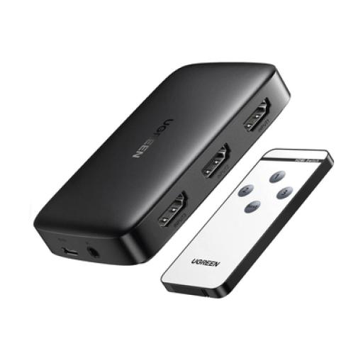 [UGREEN_80125] Ugreen Conmutador HDMI 3X1 / 3 Puertos de entrada – 1 Puerto de Salida / Control Remoto / Resolución 4K@30Hz / 3D / Receptor de Infrarrojos / Transmisión Estable / Incluye Cable Micro USB para Alimentacion.