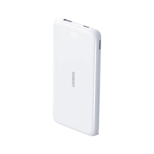 [UGREEN_80700] Ugreen PowerBank Ultra Delgado 10000mAh |  Dos Puertos | USB-A + USB-C | PD 3.0 20W | QC3.0 22.5W | FCP | AFC | Entrada/Salida USB-C (Carga y Alimentación) | Salida USB-A (Carga) | Pantalla Inteligente | Color Blanco.