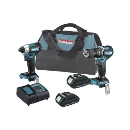 [MAKITA_DLX-2414-YX7] Makita Kit de Rotomartillo Atornillador DHP487Z + Atornillador de Impacto DTD157Z, incluye 2 Baterías BL1815N, 1 Cargador DC18SD y Maleta de lona.