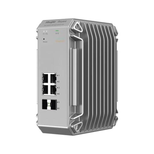 [RUIJIE_RG-NIS3100-4GT2SFP-HP] RUIJIE Switch Industrial PoE hasta , Ideal para temperaturas Extremas y protección contra descargas, 4 Puertos Gigabit PoE 802.3 af/at, 2 puertos SFP Administrable Cloud
