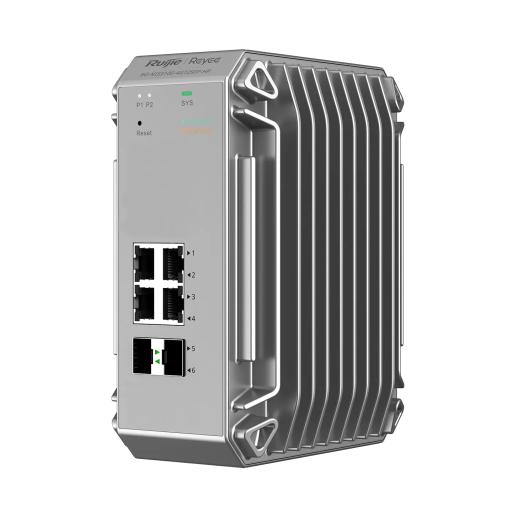 [RUIJIE_RG-NIS3100-4GT2SFP-HP] RUIJIE Switch Industrial PoE hasta , Ideal para temperaturas Extremas y protección contra descargas, 4 Puertos Gigabit PoE 802.3 af/at, 2 puertos SFP Administrable Cloud