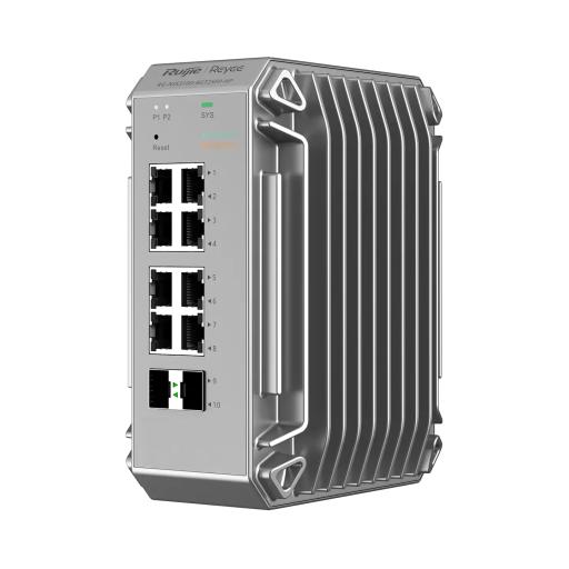 [RUIJIE_RG-NIS3100-8GT2SFP-HP] RUIJIE Switch Industrial PoE, Ideal para temperaturas Extremas y protección contra descargas, 8 puertos Gigabit PoE 802.3af/at + 2 SFP para fibra 1Gb, gestión gratuita desde la nube, 125w