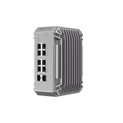[RUIJIE_RG-NIS3100-8GT2SFP-HP] RUIJIE Switch Industrial PoE, Ideal para temperaturas Extremas y protección contra descargas, 8 puertos Gigabit PoE 802.3af/at + 2 SFP para fibra 1Gb, gestión gratuita desde la nube, 125w