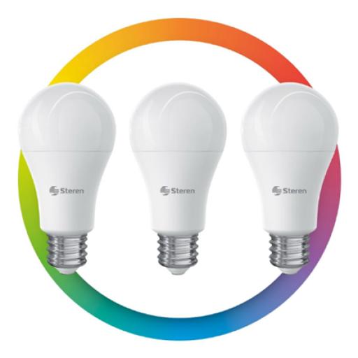 [STEREN_SHOME-120/3] Steren Foco LED Steren Wi-Fi Multicolor RGB 10W Paquete 3 Pzas