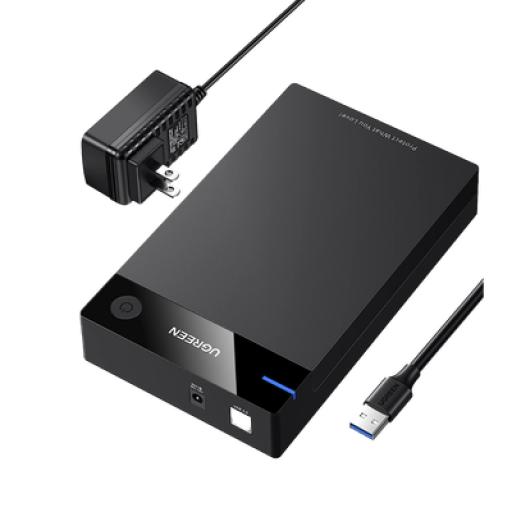 [UGREEN_50423] Ugreen Carcasa Disco Duro 3.5" con Cable USB 3.0 y Adaptador de Corriente 12V 2A Incluido, Caja Disco Duro USB 3.0 con UASP para HDD SSD SATA I/II/III, Hasta 16 TB.