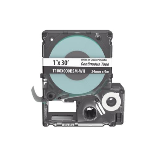 [PANDUIT_T100X000BSM-WH] Panduit  Casete de Etiquetas de Poliéster de Cinta Continua, Color Blanco Sobre Verde, Uso Interior/Exterior, 24 mm (1 in) de Ancho x 9.1 Metros de Largo