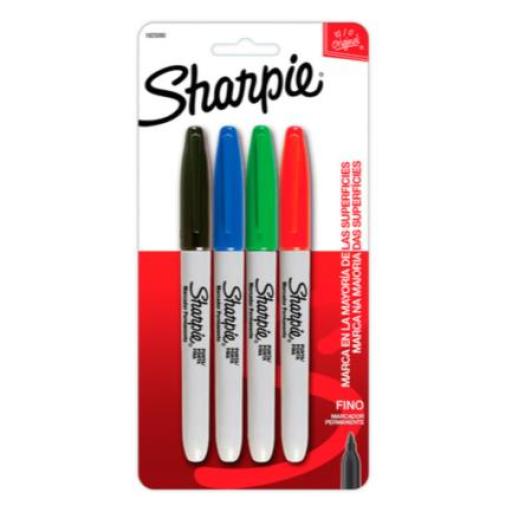 [BEROL_1825090] Berol Marcador Permanente Sharpie Fino Colores Surtidos C/4 Pzas