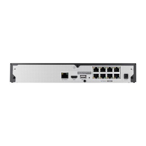 [HANWHA_ARN-810S] Hanwha NVR 8 canales soporta hasta 8MP / H.265 / P2P Wisenet / 8 puertos PoE Plug and Play.