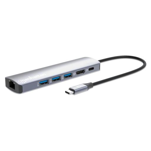 [MANHATTAN_153959] Estación Docking USB-C con Hub, 6 en 1 Manhattan Plateado.