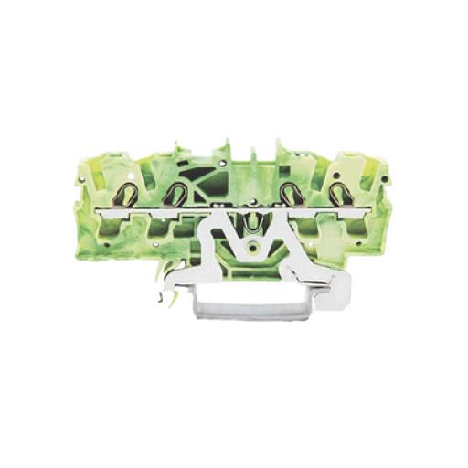 [WAGO_2002-1407] WAGO Borna de tierra para 4 conductores; 2,5 mm²; Apropiado para aplicaciones Ex e II; Marcaje lateral y central; para carril DIN 35 x 15 y 35 x 7,5; Push-in CAGE CLAMP®; 2,50 mm²; verde-amarillo