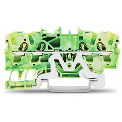 [WAGO_2002-1407] WAGO Borna de tierra para 4 conductores; 2,5 mm²; Apropiado para aplicaciones Ex e II; Marcaje lateral y central; para carril DIN 35 x 15 y 35 x 7,5; Push-in CAGE CLAMP®; 2,50 mm²; verde-amarillo