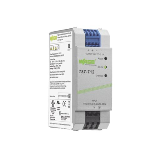 [WAGO_787-712] WAGO Fuente de alimentación; ECO; monofásico; Tensión de salida 24V DC; Corriente de salida 2,5A; DC-OK LED; 4,00 mm²