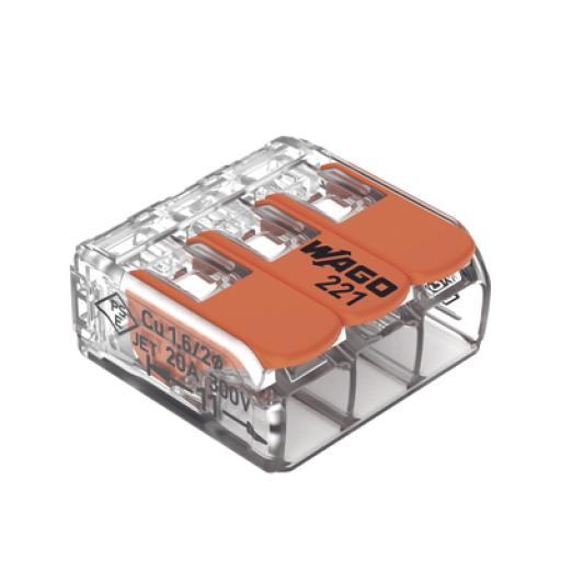 [WAGO_221-413] WAGO Conector Compacto para 1 Cable de Entrada 2 Cables de Salida / Cables Compatibles 28AWG-12AWG