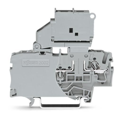 [WAGO_2002-1611] WAGO Borna portafusibles para 2 conductores; con portafusible basculante; y placa final; para fusible tipo G 5 x 20 mm; sin indicación de defecto; para carril DIN 35 x 15 y 35 x 7,5; 2,5 mm²; Push-in CAGE CLAMP®; 2,50 mm²; gris