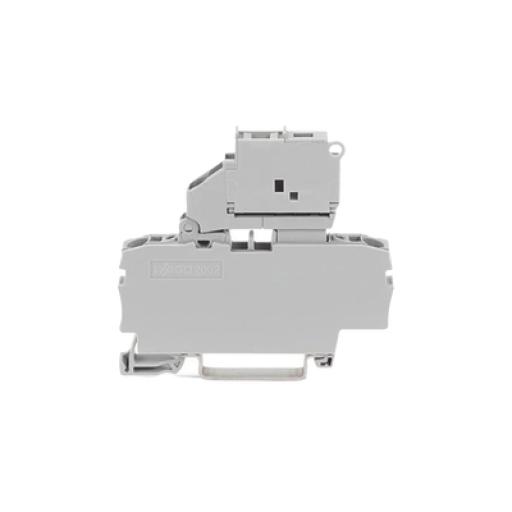 [WAGO_2002-1611] WAGO Borna portafusibles para 2 conductores; con portafusible basculante; y placa final; para fusible tipo G 5 x 20 mm; sin indicación de defecto; para carril DIN 35 x 15 y 35 x 7,5; 2,5 mm²; Push-in CAGE CLAMP®; 2,50 mm²; gris