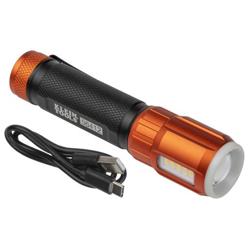 [KLEINTOOLS_56412] Klein Tools Linterna LED Portátil Recargable 500 Lúmenes con Luz Frontal y Lateral de Trabajo. Lámpara con tapa de Extremo con Imán, USB-C