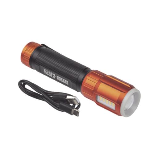 [KLEINTOOLS_56412] Klein Tools Linterna LED Portátil Recargable 500 Lúmenes con Luz Frontal y Lateral de Trabajo. Lámpara con tapa de Extremo con Imán, USB-C