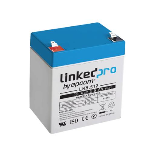 [LINKEDPROBYEPCOM_LK5.512] LINKEDPRO BY EPCOM Batería 12 Vcc / 5.5 Ah / UL / Tecnología AGM-VRLA / Para uso en equipo electrónico, Alarmas de Intrusión / Incendio/ Control de acceso / Video Vigilancia / Terminales F1 y F2.