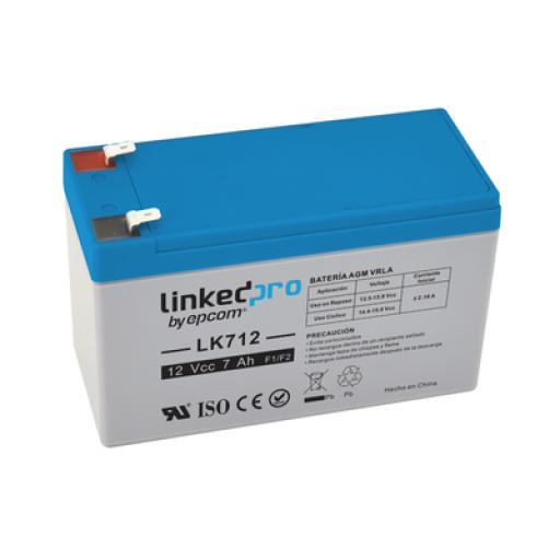 [LINKEDPROBYEPCOM_LK712] LINKEDPRO BY EPCOM Batería 12 Vcc / 7 Ah / UL / Tecnología AGM-VRLA / Para uso en equipo electrónico, Alarmas de Intrusión / Incendio/ Control de acceso / Video Vigilancia / Terminales F1 y F2.