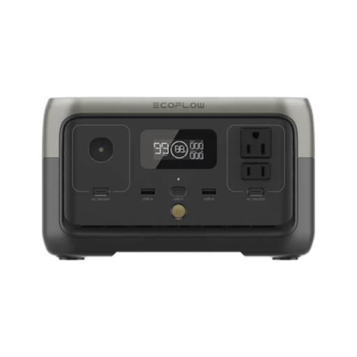 [ECOFLOW_EFR600] ECOFLOW EcoFlow River 2 | Estación de Energía Portátil 256Wh Litio LFP / 2 AC 300 W (Max. 600W) / 1 USB-C 60W / 2 USB -A 12W / Cargador de Coche 8A a 12 o 24V / Conectividad WiFi y Bluetooth (App) / Carga Solar 110W Max.