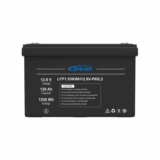 [EPEVER_LFP120EP12.8] EPEVER Batería de Litio LiFePO4 Ciclo Profundo 12.8Vcc, 120 Ah, 1.53Kwh, para Exterior, Libre de Mantenimiento