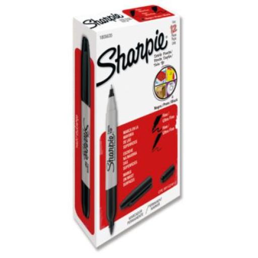 [BEROL_7501030667117] Berol MARCADOR SHARPIE TWIN TIP PERMANENTE NEGRO C/12 PZ