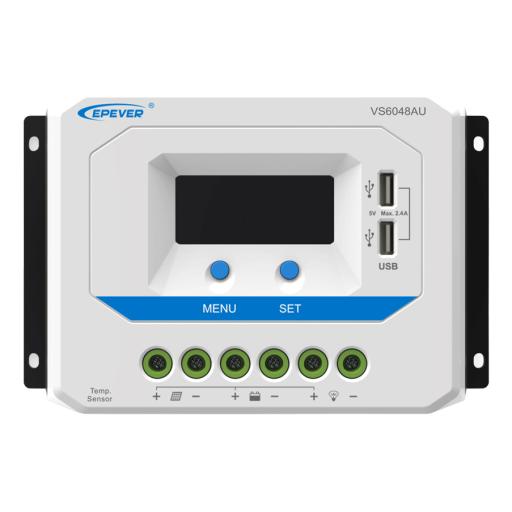 [EPEVER_VS6048AU] EPEVER Controlador Solar de Carga PWM 12/24V/36/48V 60 A 60 A, Salida USB, con Display