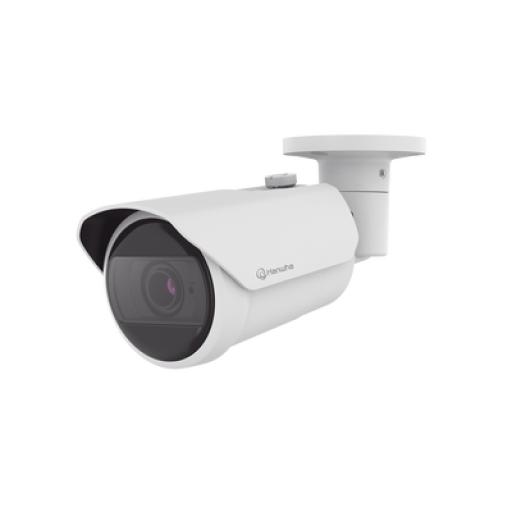 [HANWHA_QNO-C8083R] Hanwha Cámara IP Tipo Bala Antivandálica 5 Megapíxel / Lente Varifocal 3.2 - 10mm / IR 30M / WDR 120db / IP66 / H.265 & WiseStream / Inteligencia Artificial Deteccion de Personas y vehiculos