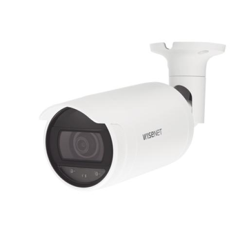 [HANWHA_AN-OL7012R] Hanwha Cámara IP Tipo Bala 4 Megapíxel / Lente 3mm / IR 30M / WDR 120db / IP66 / H.265 & WiseStream / modo pasillo / POE 802.3af