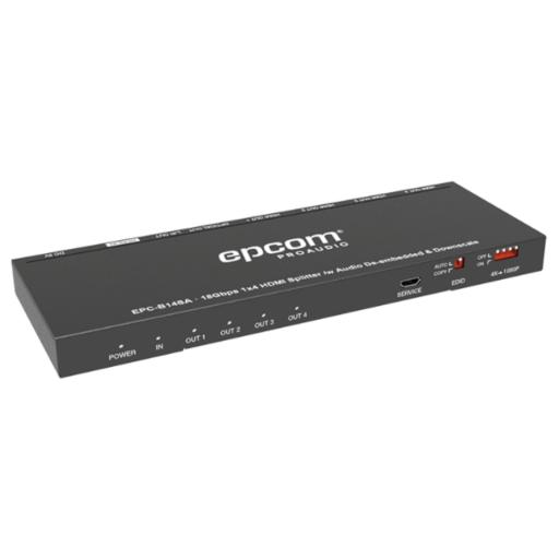 [EPCOM_EPC-B14SA] Epcom Splitter HDMI 1x4 | 4K@60Hz | Extractor de Audio | Down Scaler | HDR  4:4:4 | EDID | 18Gbps