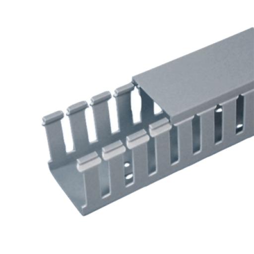 [PANDUIT_FC2X4LG2] Panduit Canaleta Ranurada de PVC con Tapa, Tipo F, 57.2 mm de Ancho, 104.1 mm de Alto y 2 m de Largo, Color Gris