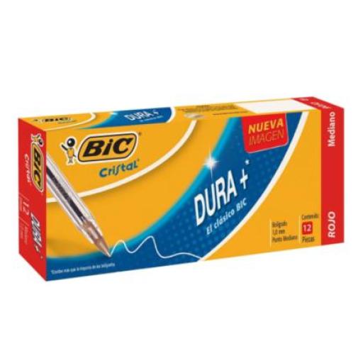 [BIC_923997] BIC Bolígrafo BIC Cristal Dura+ Punto Mediano 1.0mm Color Rojo C/12 Pzas