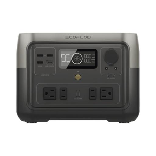 [ECOFLOW_EFR610] ECOFLOW EcoFlow River 2 Max | Estación de Energía Portátil 512Wh Litio LFP / 4 AC 500 W (Max. 1000W) / 1 USB-C 100W / 3 USB -A 12W / Cargador de Coche 8A a 12 o 24V / Conectividad WiFi y Bluetooth (App) / Carga Solar 220W Max.