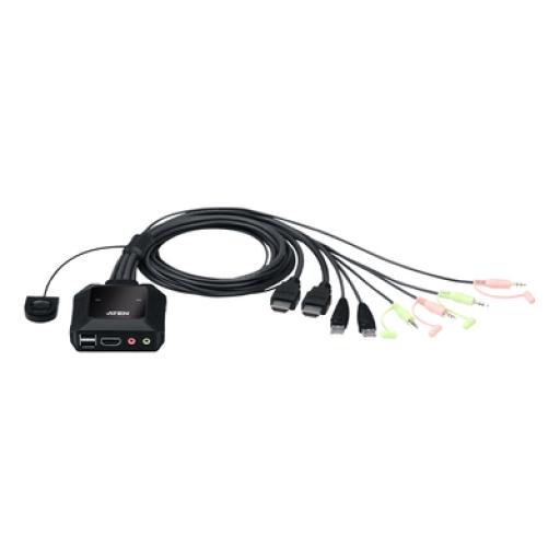 [ATEN_CS22H] ATEN Conmutador KVM con cable HDMI 4K USB de 2 puertos con selector de puerto remoto