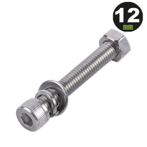 [DMT_950-5080-124] DMT Tornillo Allen Milimétrico de Acero Inoxidable  M8-1.25 x 12 / Con Tuerca, Arandela de Presión y Plana / Para Montajes de Módulos Foto Voltaicos .