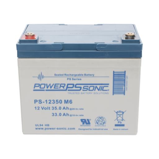 [POWER-SONIC_PS-12350-M6] Power-Sonic Batería 12V, 35AH, Para Respaldo, Tecnologías AGM/VRLA, 5 Años Vida Útil, Terminales M6, Reconocida UL   