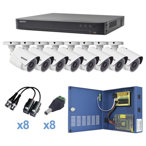 [EPCOMPROFESSIONAL_KEVTX8T8BW] EPCOM PROFESSIONAL KIT TurboHD 1080p / DVR 8 Canales / 8 Cámaras Bala (exterior 2.8 mm) / Transceptores / Conectores / Fuente de Poder Profesional hasta 15 Vcc para Larga Distancias