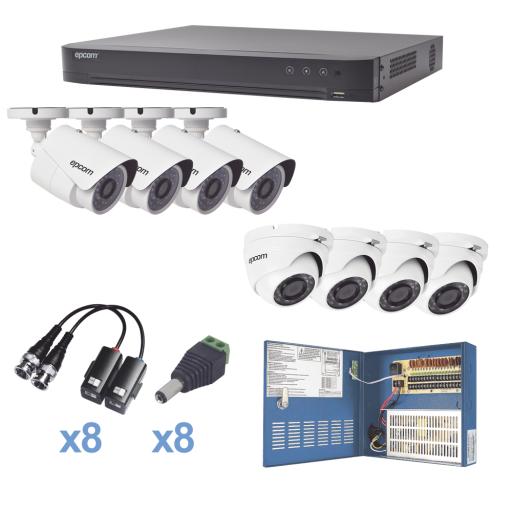 [EPCOMPROFESSIONAL_KEVTX8T4BW/4EW] EPCOM PROFESSIONAL KIT TurboHD 1080p / DVR 8 Canales / 4 Cámaras Bala (exterior 2.8 mm) / 4 Cámaras Eyeball (exterior 2.8 mm) / Transceptores / Conectores / Fuente de Poder Profesional hasta 15 Vcc para Largas Distancias