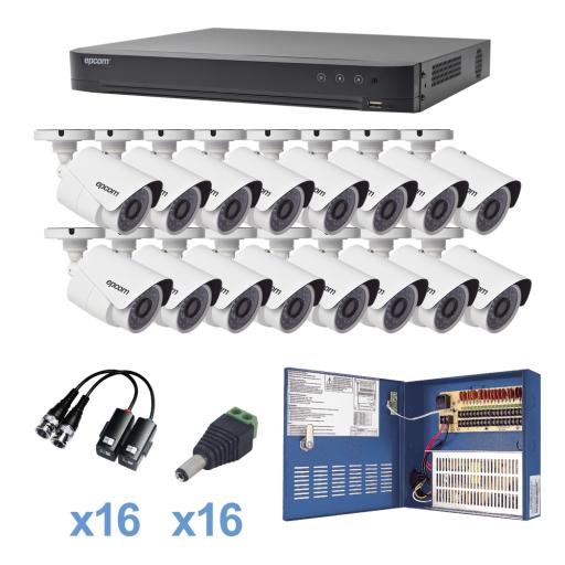 [EPCOMPROFESSIONAL_KEVTX8T16BW] EPCOM PROFESSIONAL KIT TurboHD 1080p / DVR 16 Canales / 16 Cámaras Bala (exterior 2.8 mm) / Transceptores / Conectores / Fuente de Poder Profesional