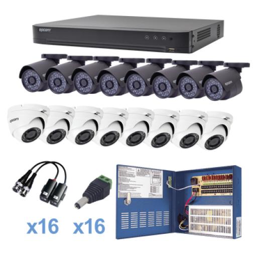 [EPCOMPROFESSIONAL_KEVTX8T8B/8EW] EPCOM PROFESSIONAL KIT TurboHD 1080p / DVR 16 Canales / 8 Cámaras Bala (exterior 2.8 mm) / 8 Cámaras Eyeball (exterior 2.8 mm) / Transceptores / Conectores / Fuente de Poder Profesional