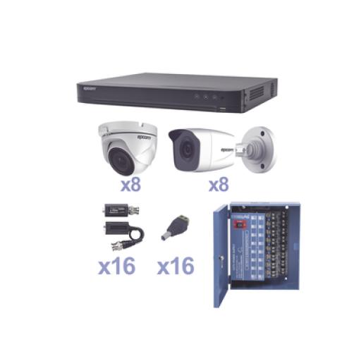 [EPCOMPROFESSIONAL_KEVTX8T8B/8EW] EPCOM PROFESSIONAL KIT TurboHD 1080p / DVR 16 Canales / 8 Cámaras Bala (exterior 2.8 mm) / 8 Cámaras Eyeball (exterior 2.8 mm) / Transceptores / Conectores / Fuente de Poder Profesional