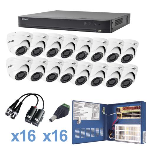 [EPCOMPROFESSIONAL_KEVTX8T16EW] EPCOM PROFESSIONAL KIT TurboHD 1080p / DVR 16 Canales / 16 Cámaras Eyeball (exterior 2.8 mm) / Transceptores / Conectores / Fuente de Poder Profesional