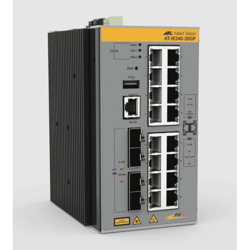 [ALLIEDTELESIS_AT-IE340-20GP-980] Allied Telesis Switch Industrial Capa 3, 16x 10/100/1000T PoE+, 4x 100/1000X SFP (TAA compliant)