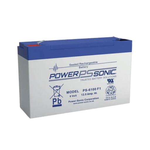 [POWER-SONIC_PS-6100-F2] Power-Sonic Batería 6V, 12AH, Para Respaldo, Tecnologías AGM/VRLA, 5 Años Vida Útil, Terminales F2, Reconocida UL