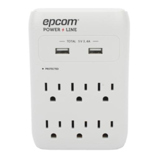 [EPCOM_EPLSPWUSB] Epcom Multicontacto de Pared 110 Vca/ Supresor de Picos / 6 x Nema 5-15P / 2 x USB (5V @3.4A) 